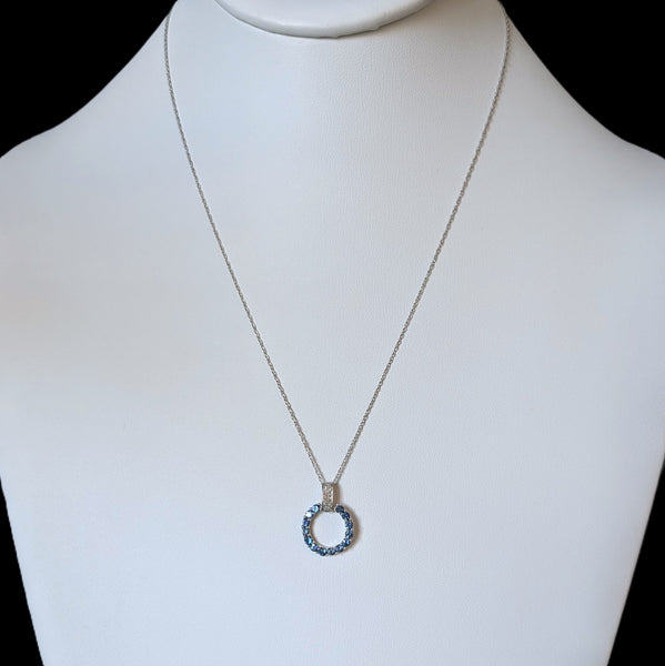 Vintage Sapphires Diamonds 14k White Gold Necklace Pendant Chain Estate Gift 