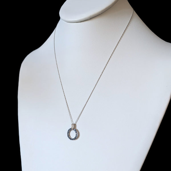 Vintage Sapphires Diamonds 14k White Gold Necklace Pendant Chain Estate Gift 