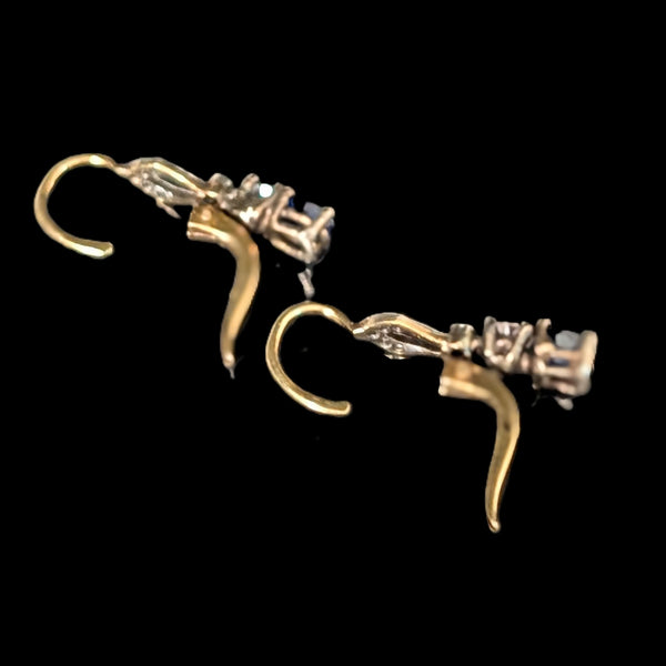 Vintage Sapphires Diamonds Gold & Platinum Top Earrings Retro Estate Jewelry