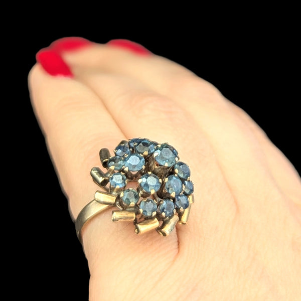 Vintage Sapphires Yellow Gold Cocktail Harem Cluster Ring Estate Retro Dome Gift