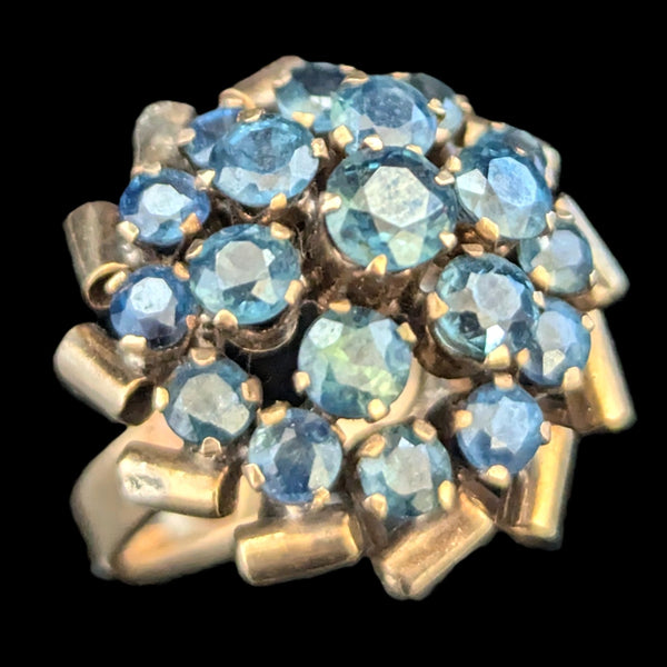 Vintage Sapphires Yellow Gold Cocktail Harem Cluster Ring Estate Retro Dome Gift