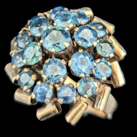 Vintage Sapphires Yellow Gold Cocktail Harem Cluster Ring Estate Retro Dome Gift