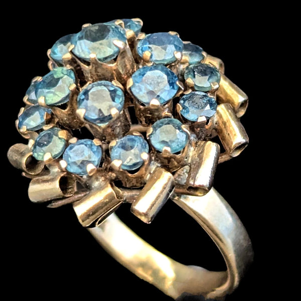 Vintage Sapphires Yellow Gold Cocktail Harem Cluster Ring Estate Retro Dome Gift