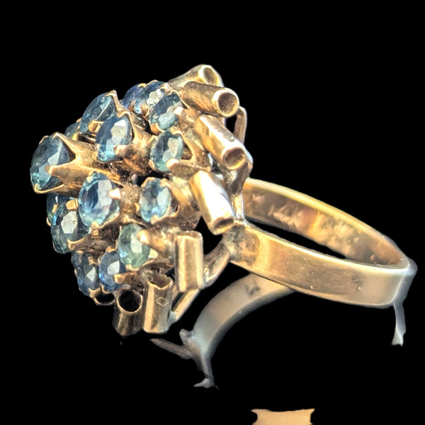 Vintage Sapphires Yellow Gold Cocktail Harem Cluster Ring Estate Retro Dome Gift