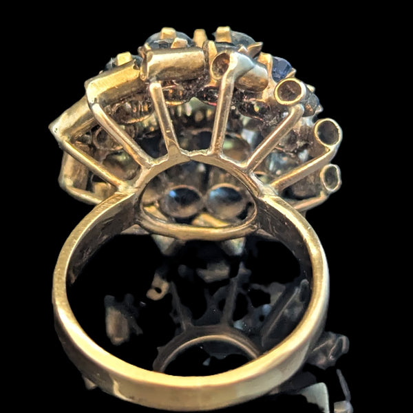 Vintage Sapphires Yellow Gold Cocktail Harem Cluster Ring Estate Retro Dome Gift
