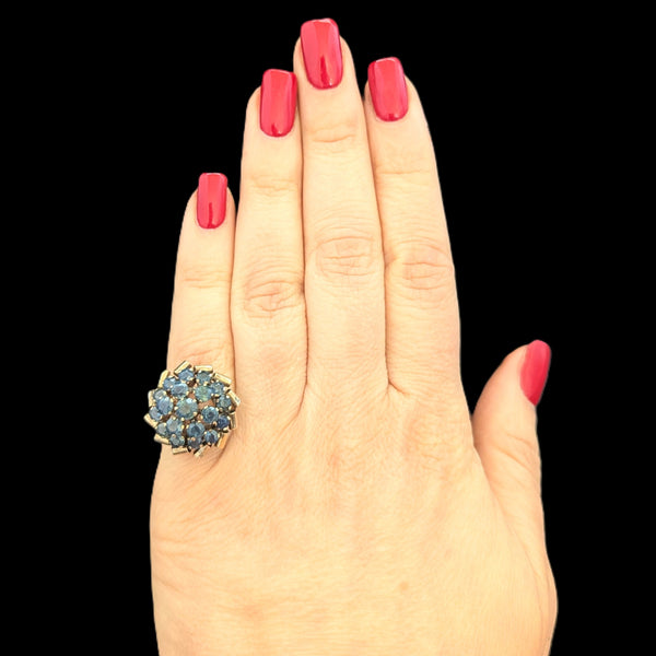 Vintage Sapphires Yellow Gold Cocktail Harem Cluster Ring Estate Retro Dome Gift