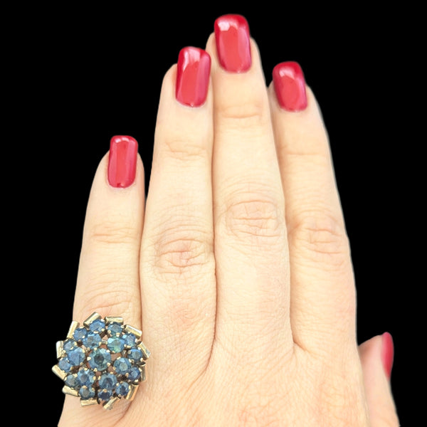 Vintage Sapphires Yellow Gold Cocktail Harem Cluster Ring Estate Retro Dome GiftVintage Sapphires Yellow Gold Cocktail Harem Cluster Ring Estate Retro Dome Gift