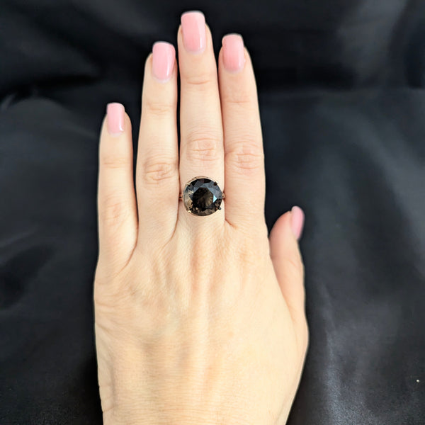 Vintage Smoky Quartz 10-14k Yellow Gold Cocktail Ring Retro Mid Century 1960-70s