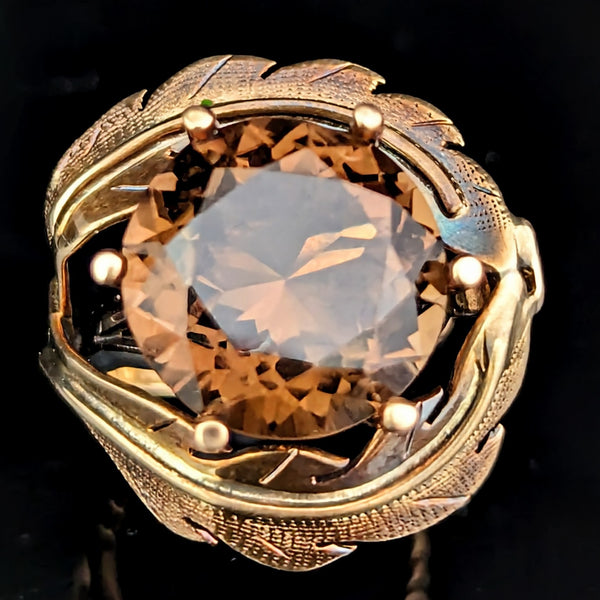Vintage Smoky Quartz 14k Yellow Gold Cocktail Ring Retro Mid Century 1960-70s