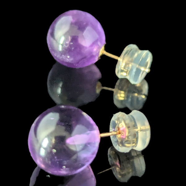 Sedona - Estate Amethyst Spheres 14k Yellow Gold Stud Earrings