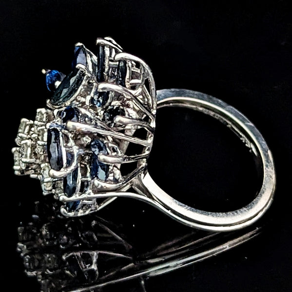Vintage Spray of Diamonds & Sapphires 14k White Gold Shooting Star Cocktail Ring 