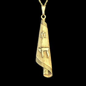 Vintage Star of David Chai Tallit 14k Yellow Gold Pendant Estate Life Judaica