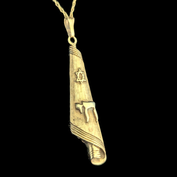 Vintage Star of David Chai Tallit 14k Yellow Gold Pendant Estate Life Judaica