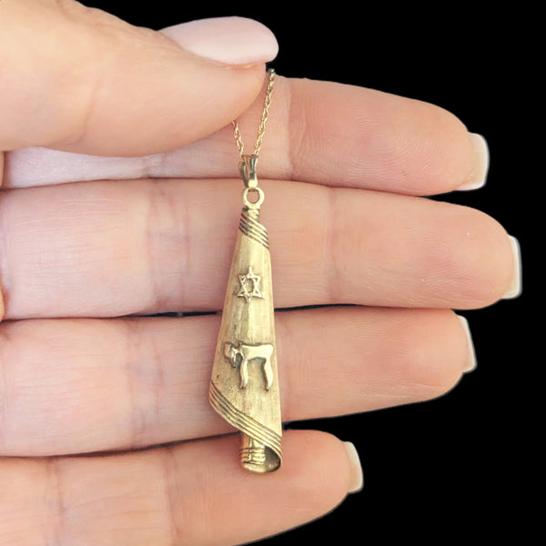 Vintage Star of David Chai Tallit 14k Yellow Gold Pendant Estate Life Judaica