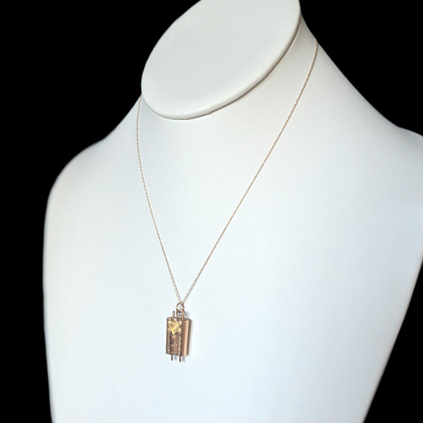 Vintage Star of David Torah Scroll Tzion 14k Rose Yellow Gold Pendant Chain Necklace