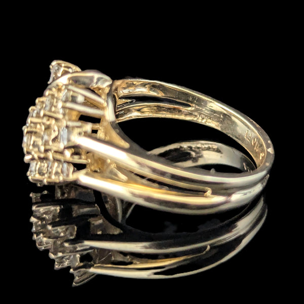 Vintage Swirl Diamond 14k Yellow Gold Cluster Ring Estate Statement Baguette