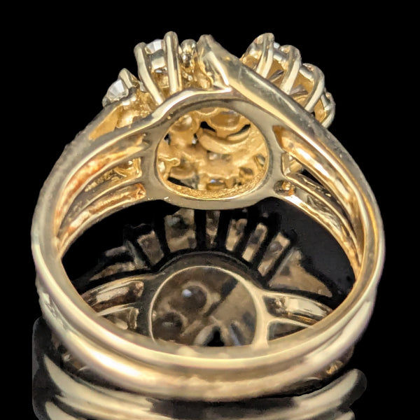 Vintage Swirl Diamond 14k Yellow Gold Cluster Ring Estate Statement Baguette