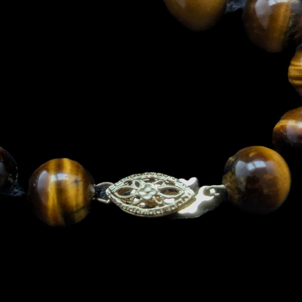 Vintage Tiger's Eye 14k Yellow Gold Beaded Necklace Oversized Graduated Beads