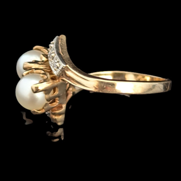 Vintage Toi At Moi Ring Pearls Diamonds 10k Yellow White Gold Estate Retro Gift
