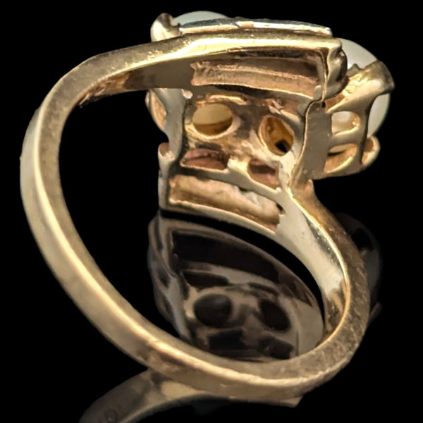 Vintage Toi At Moi Ring Pearls Diamonds 10k Yellow White Gold Estate Retro Gift