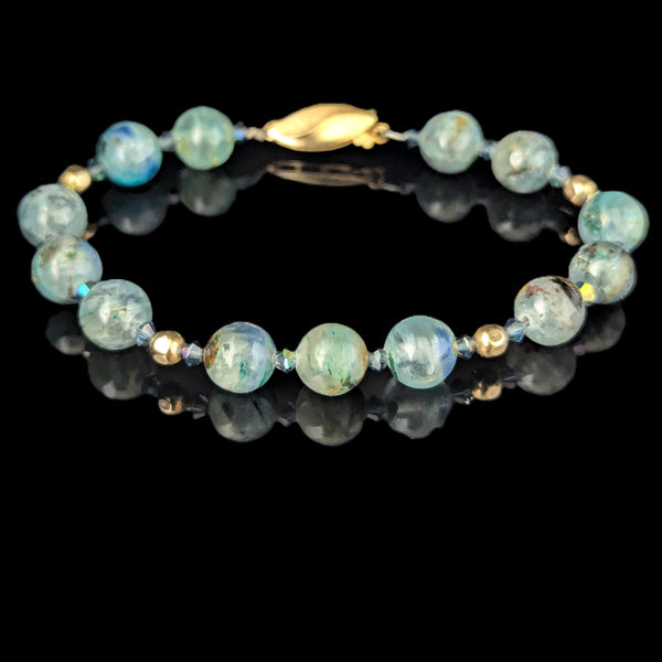 Vintage Yellow Gold Hardstone Gemstone Beaded Bracelet Estate Retro Gift