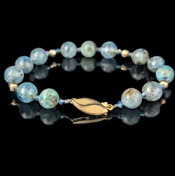 Vintage Yellow Gold Hardstone Gemstone Beaded Bracelet Estate Retro Gift