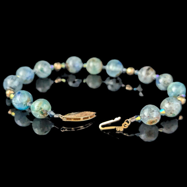 Vintage Yellow Gold Hardstone Gemstone Beaded Bracelet Estate Retro Gift