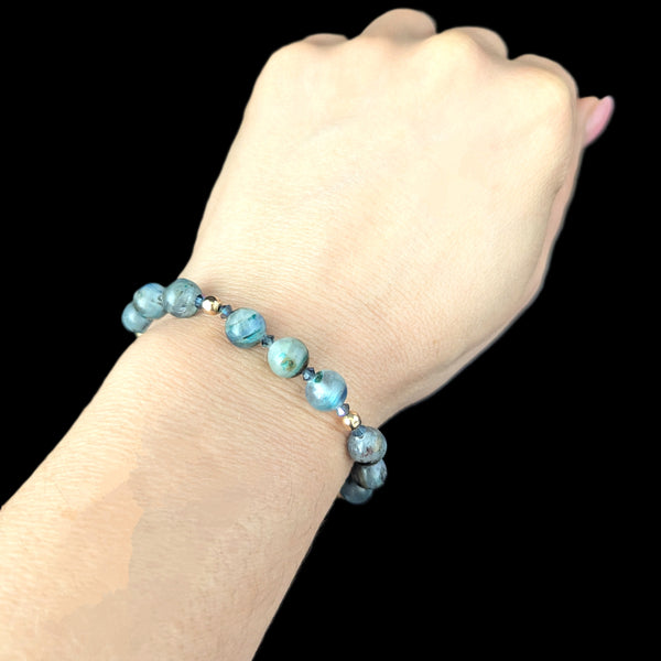 Vintage Yellow Gold Hardstone Gemstone Beaded Bracelet Estate Retro Gift