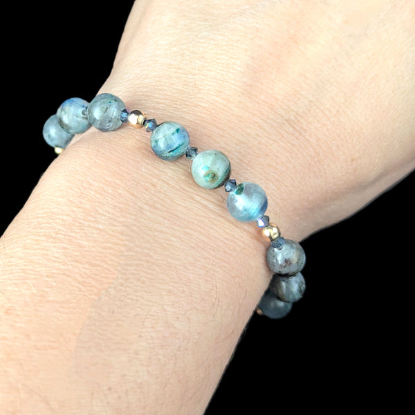 Vintage Yellow Gold Hardstone Gemstone Beaded Bracelet Estate Retro Gift