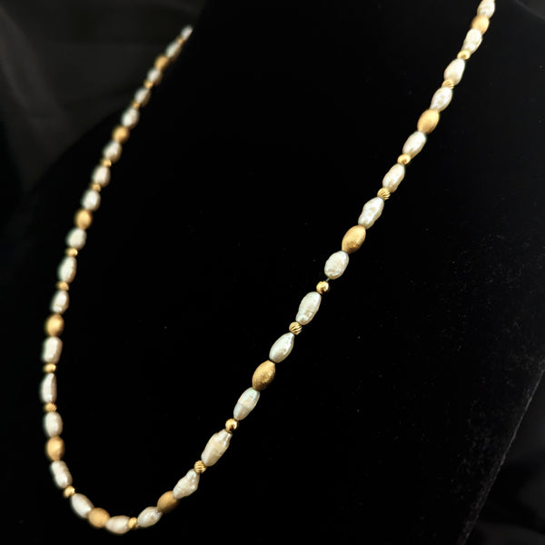 Vintage 14k Yellow Gold Beads & Baroque Pearls Beaded Necklace 28" Long Estate