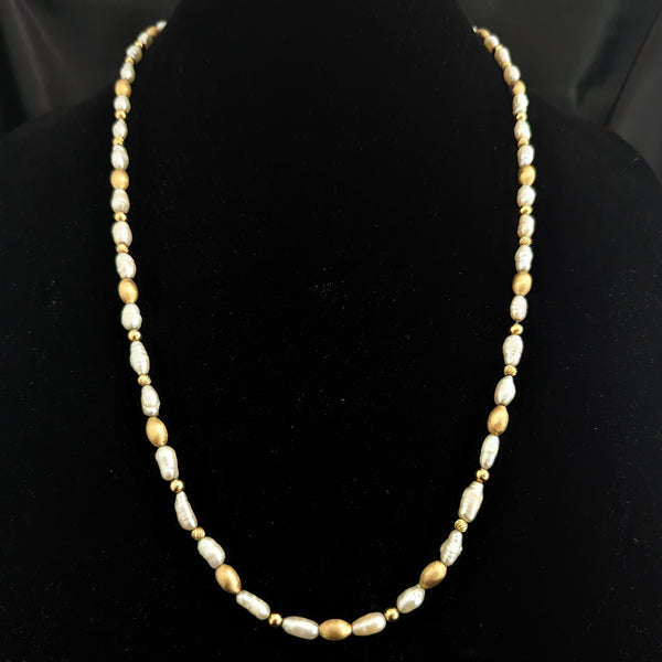 Vintage 14k Yellow Gold Beads & Baroque Pearls Beaded Necklace 28" Long Estate