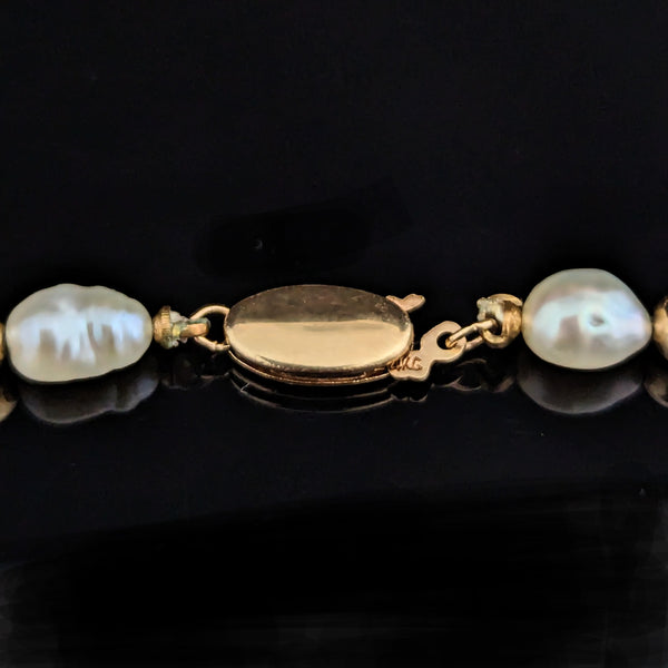 Vintage 14k Yellow Gold Beads & Baroque Pearls Beaded Necklace 28" Long Estate