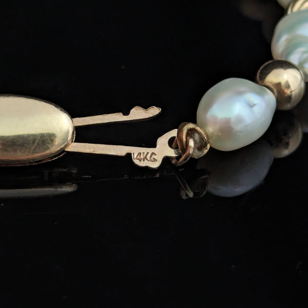 Vintage 14k Yellow Gold Beads & Baroque Pearls Beaded Necklace 28" Long Estate