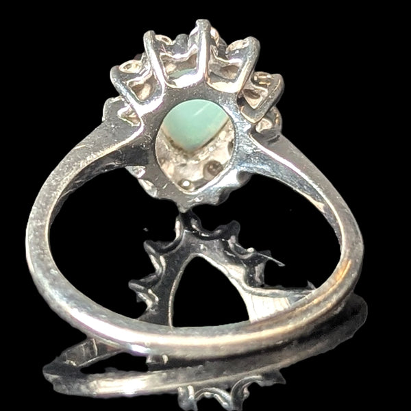 Vintage Pear Cut Opal Diamonds 14k White Gold Ring Halo Engagement or Fashion