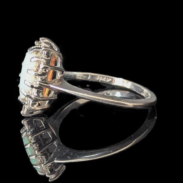 Vintage Pear Cut Opal Diamonds 14k White Gold Ring Halo Engagement or Fashion