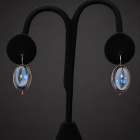  Vintage Soviet Lab Created Cabochon Cut Sapphires 14k Yellow Gold Earrings