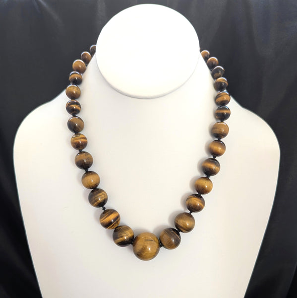 The Cazenovia - Vintage Tiger's Eye 14k Yellow Gold Bead Necklace