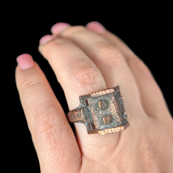 Wearable Art Ring by Artist Zuzana Mašková House Home Cocktail Bronze Alloy
