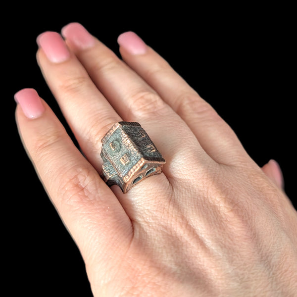 Wearable Art Ring by Artist Zuzana Mašková House Home Cocktail Bronze Alloy