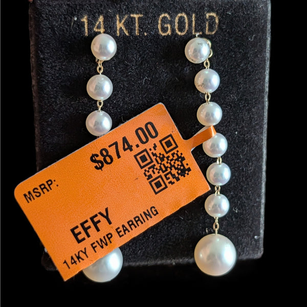 EFFY Day To Night Earrings w/ Enhancers 14k Yellow Gold Pearls Drop 1.5"