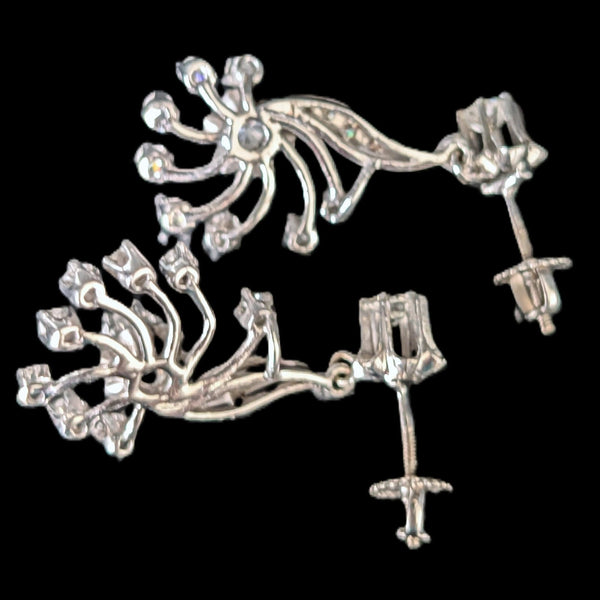 Wolfville - 1950s Vintage Diamonds 14k White Gold Floral Earrings