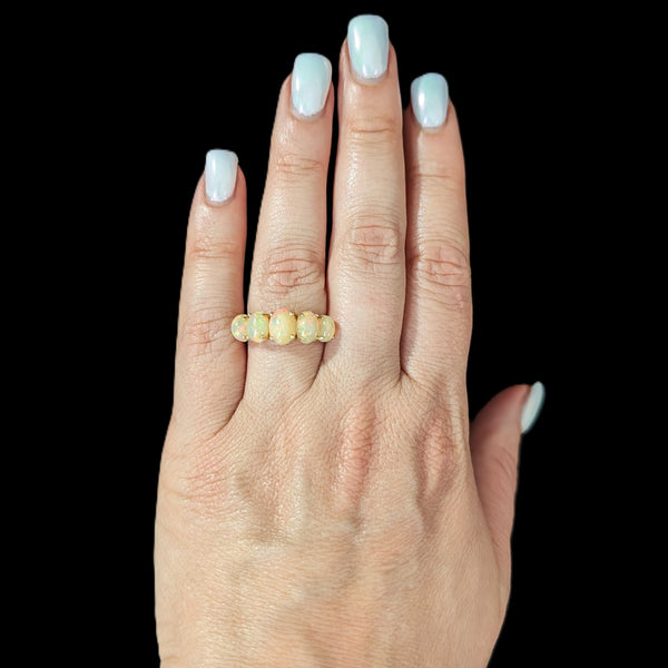 Estate Opal 10k Yellow Gold Ring Band Gorgeous Play of Color Gift