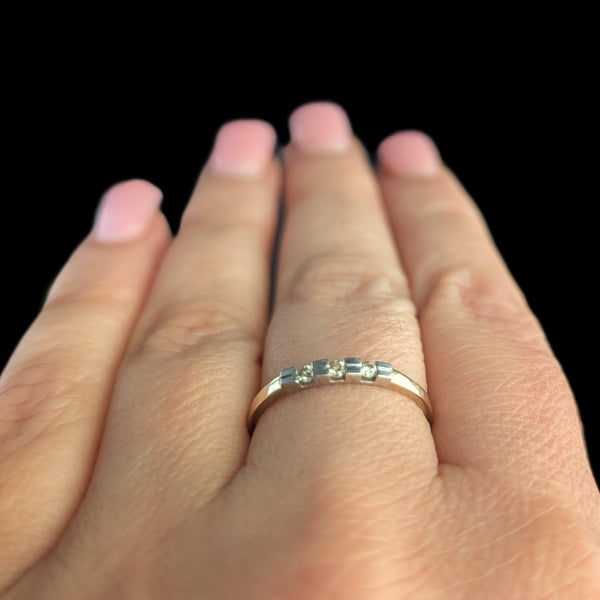 Vintage Diamonds 14k Yellow White Gold Wedding Band Ring Estate Bridal Retro