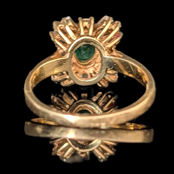 Vintage Emerald Natural Diamonds 14k Yellow Gold Ballerina Ring Baguette & Round