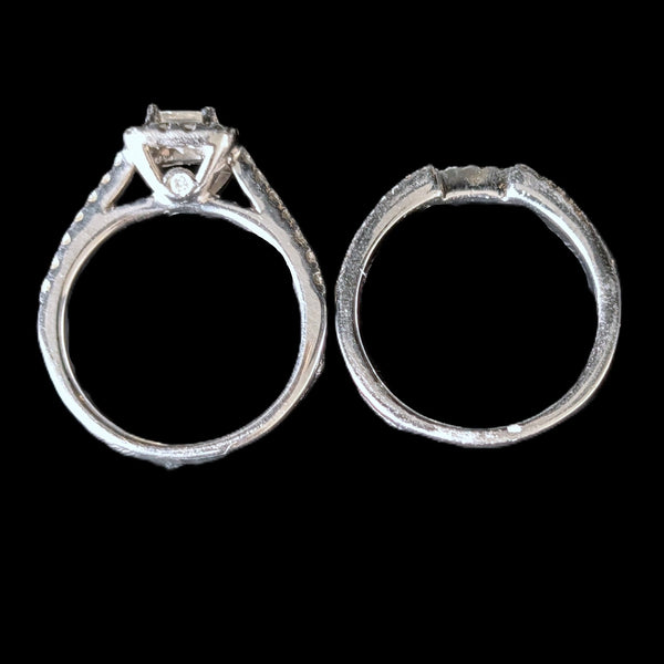 Bridal Set Natural Diamonds 14k White Gold Engagement Ring Wedding Band Estate 