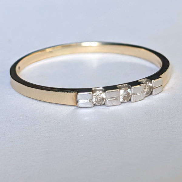 Vintage Diamonds 14k Yellow White Gold Wedding Band Ring Estate Bridal Retro