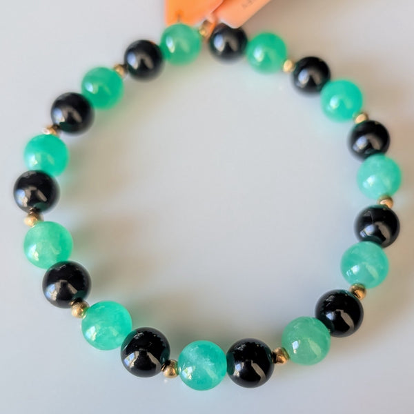 Jade Onyx 14K Yellow Gold Bead Stretch Cord Bracelet New With EFFY Tags