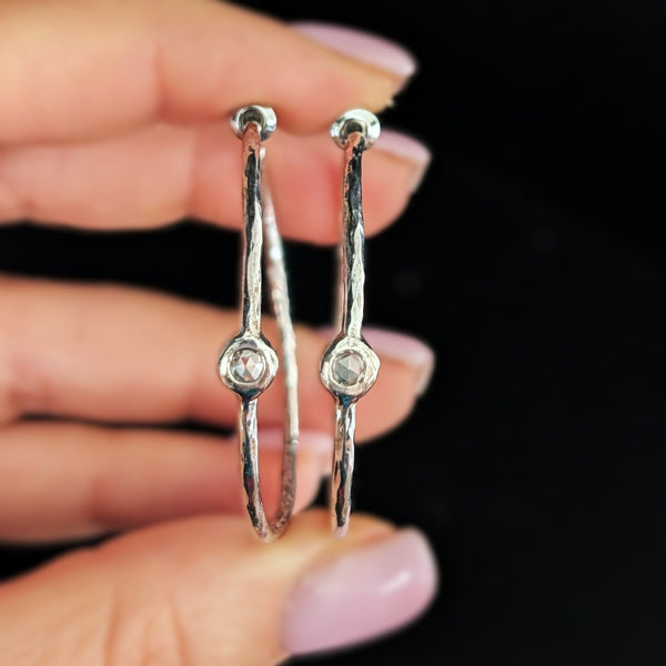 IPPOLITA Large Hoops Rose Cut Diamonds Sterling Silver Earrings Classico 1 3/4"