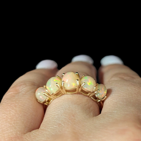 Estate Opal 10k Yellow Gold Ring Band Gorgeous Play of Color Gift