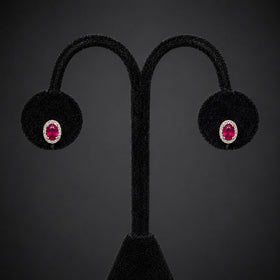 Estate Rubies Diamonds 18k White Gold Halo Earrings Studs Vintage Gift